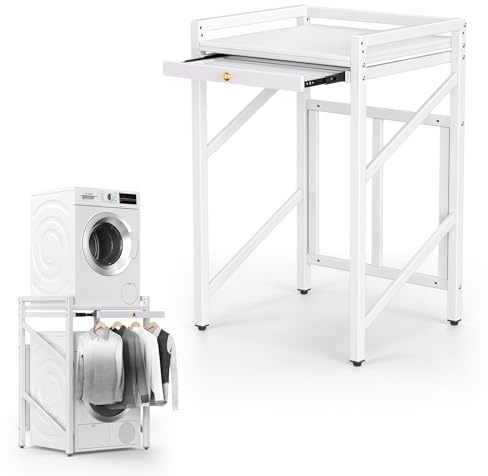Regal über Waschmaschine, Waschmaschinenschrank mit Trockner mit 2 Einstellbare Höhe 350kg Ladungskapazität, Waschmaschinen Regal Waschmaschinenregal mit Stahlrahmen für Badezimmer Balkon 74*64*113cm