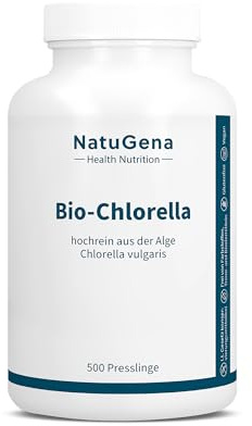 NatuGena Bio-Chlorella 2.500 mg hochreines Bio-Chlorella pro Tagesdosis, ohne künstliche Zusatzstoffe, ideal für Veganer und Vegetarier, 500 Presslinge (100 Tage Packung)