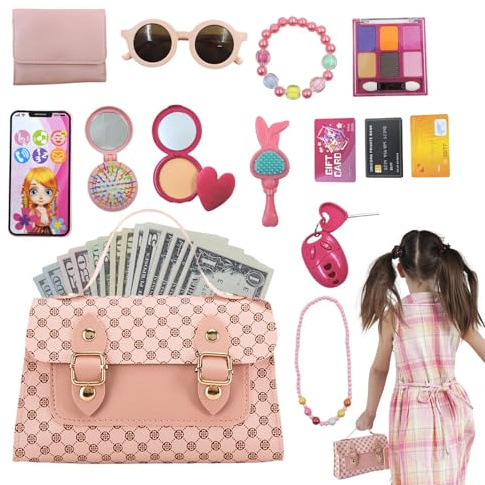 Opdestn Kindertasche mit Spielschminke-Set für Mädchen,Tragbares Prinzessinnen-Rollenspiel Spielzeug - Mädchen-Spielaccessoires | für Shopping Party Alltag Neujahr Indoor Outdoor Urlaub Bühnenauftritt