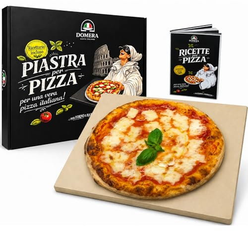 Domera - Pietra Refrattaria per Pizza - Antiaderente - Pietra Refrattaria per Barbecue in Cordierite - Fino a 900° - Cottura Perfetta per Pizza Pane Focacce Biscotti - 38x30 cm