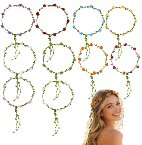 10 Stück Blumenkranz Haare, Haarkranz | für Kommunion, Hochzeit Party Festival