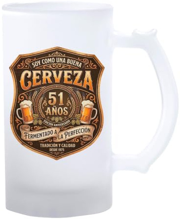 Jarra de Cerveza Personalizada Con La Edad Cristal Esmerilado, 500 ml, Regalo Original Cerveceros (Modelo 3)