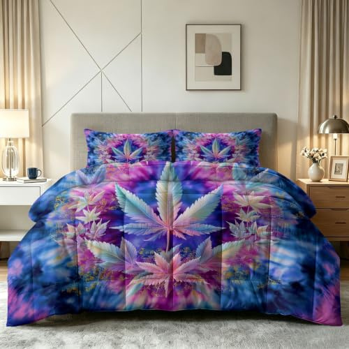 Generiskt täcke 135 x 200 cm sommarfilt retro, sängkläder batikväxter blad – täcke för barn pojkar flickor, 100 % tvättad bomull sommartäcke flerfärgad