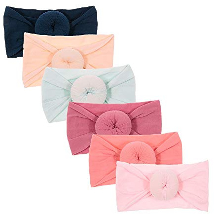Nishine 6 packs de bandeaux élastiques en nylon souple pour bébés, filles et enfants, avec nœud, bandeau et turban(Ensemble 1)