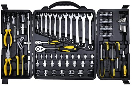 STANLEY STMT81243 - Kit de herramientas multiherramientas de alta calidad de 110 piezas que contiene alicates, llaves, destornilladores, enchufes, brocas, llaves y trinquetes para el hogar, bricolaje