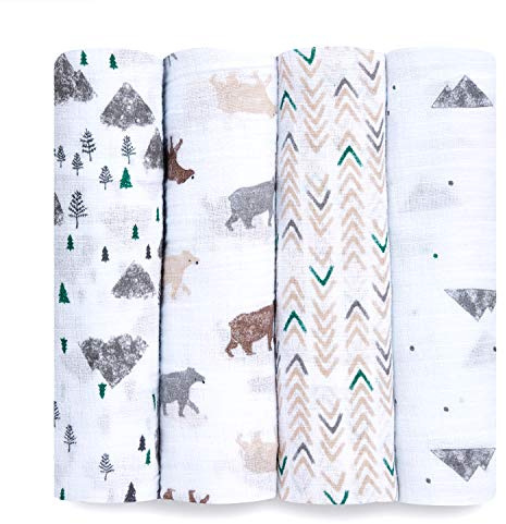 aden + anais Essentials Wickeldecke, Musselin-Decken für Mädchen und Jungen, Baby-Empfangs-Wickeltuch, Neugeborenen-Geschenke, Kleinkind-Geschenk, tragbares Puckset, 4er-Pack, Bärenbedarf