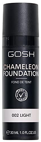 GOSH Chameleon Foundation 30ml, vegan I flüssiges, feuchtigkeitsspendendes Make-up für einen natürlichen Makeup-Look I Augenringe & Unreinheiten abdecken I auch für Allergiker geeignet I 002 Light
