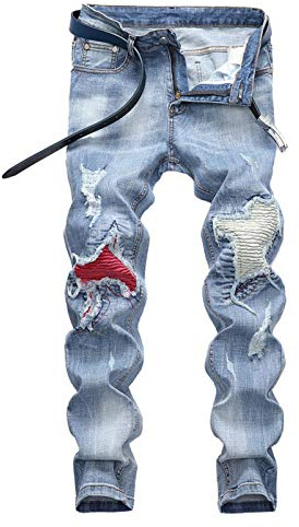 DSDZ Men's Streetwear Distressed Washed Stretch Ripped Biker Jeans Denim Pants 40 Blue