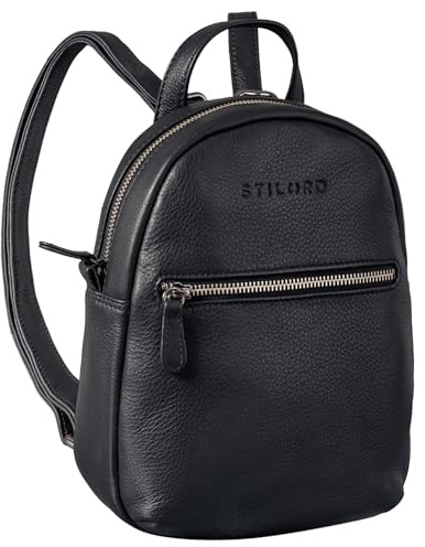 STILORD Lola Mini Daypack Damen Lederrucksack Cityrucksack Kleiner Tagesrucksack Rucksack Tasche für Frauen XS Stadtrucksack aus Echtem Leder Farbe:schwarz