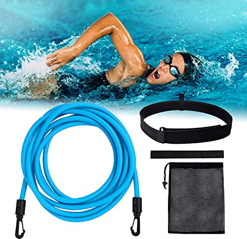 Telgoner Schwimmgürtel Pool, Einstellbare Schwimmgurt für Pool 4M, Schwimmtraining Gürtel Erwachsene Kinder, Schwimmwiderstand Schwimmleine Durable für Schwimmingpools Widerstandstraining (Blau)