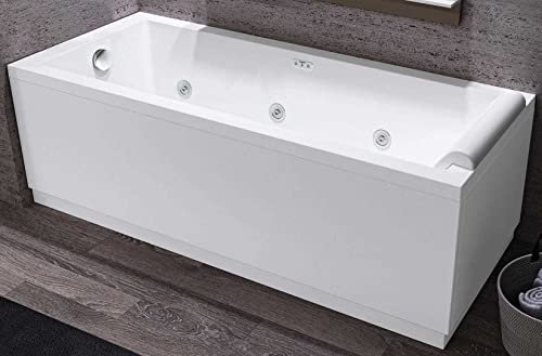 Novellini Calos 2.0 Vasca Bagno Hydro Plus Idro Laterale 6 Jet Disinfezione Airpool 12 Getti 180x80 cm Reversibile Rettangolare 2 Pannelli Acrilico Bianco Lucido Colonna Erogatore Cuscino Display