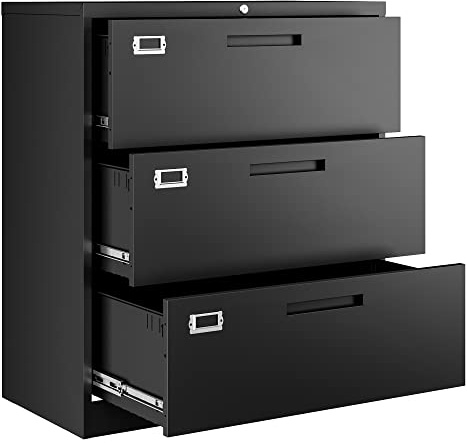 Letaya Lateral File Cabinets,3 Drawer Metal Filing Storage Vertical Cabinets,Home Office Furniture for Organization Hanging Letter/Legal/F4/A4(Black)
