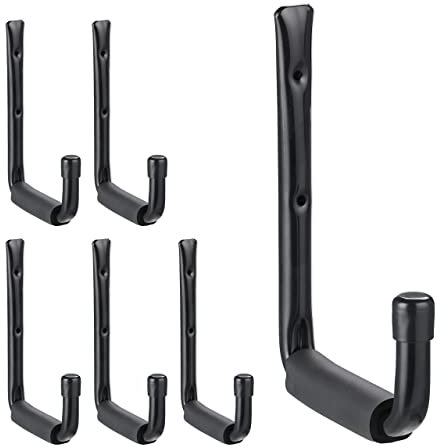 Relaxdays Wandhaken 6er Set, bis 40 kg, Haken Garage, Werkstatt, Keller, Stahl & Schaumstoff, Schwerlasthaken, schwarz