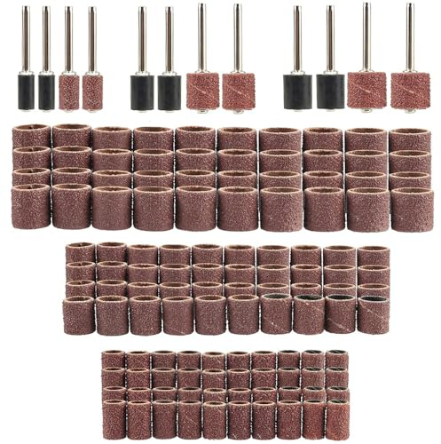 Yakamoz 132Pcs Aluminum Oxide Sanding Drums Kit, 80/120/180 Grit Sanding Sleeves with 3mm Shank Drum Mandrels, 1/4'' 3/8'' 1/2'' Drum Sander Bits Tool Accessories for Dremel Rotary Tools