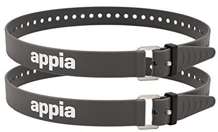 Appia Straps - Spanngurte 65cm Grau (2er Pack) inkl. Strap-Keeper für Fahrrad, Ski, Bikepacking, Camping, Heimwerken aus TPU mit rostfreier Aluminium-Schnalle
