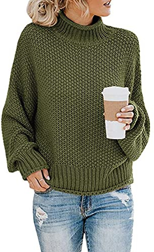JFAN Jersey Punto Mujer Invierno Demasiado Grande SuéTer Casual MurciéLago Suelto Puente Manga Larga Pullover De Punto Invierno(Verde,XL)
