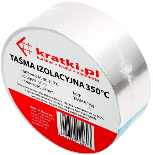 KRATKI Aluminium-Klebeband zum Verkleben von Kaminisolierungen und Montage von Lüftungs- und Klimaanlagen Hitzebeständig bis 350 °C Länge 50 m