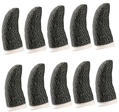 WOONEKY Gaming Fingerschutz 10 Stück aus Kupferfaser Schwarz für Finger | Handyspiele Am Touchscreen, Elastische Passform, Anti Schweiß Ausführung, Mehr Reibung Beim Spielen
