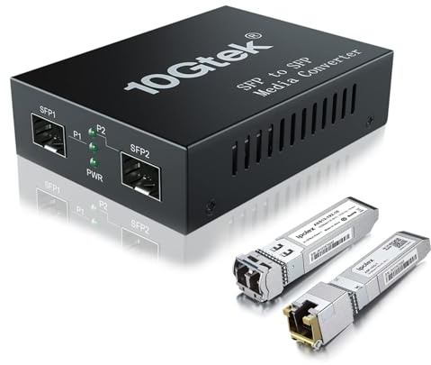 ipolex 10G Ethernet Medienkonverter, 10G Dual SFP+ Port, Glasfaser Medienkonverter gepackt mit einem 10GBase-T Transceiver (30m@CAT.6aCAT.7) und einem 10GBase-LR Modul (1310-nm, 10km@OS1OS2SMF)