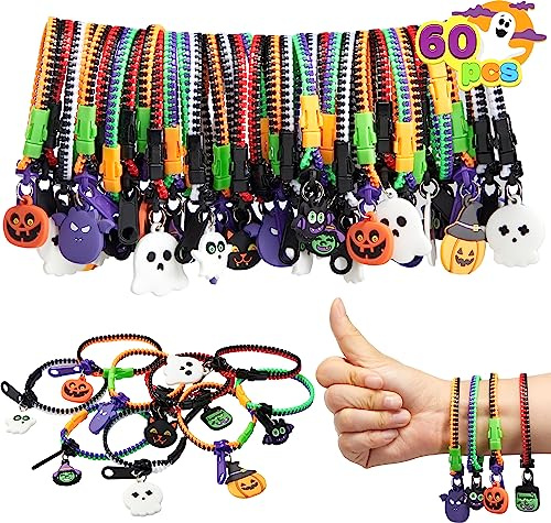JOYIN 60-teiliges Halloween-Reißverschluss-Armband-Großset, Reißverschluss-Armbänder, Partygeschenke für Kinder, Zappelspielzeug zum Stressabbau, Halloween-Goodie-Bag