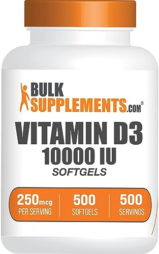 BulkSupplements.com Vitamin D3 10000IU Softgels - Cholecalciferol, D3 Supplement, Vitamin D 10000 IU - 1 Vitamin D3 Softgel (250mcg of Vitamin D) per Serving - 500-Day Supply, 500 Softgels