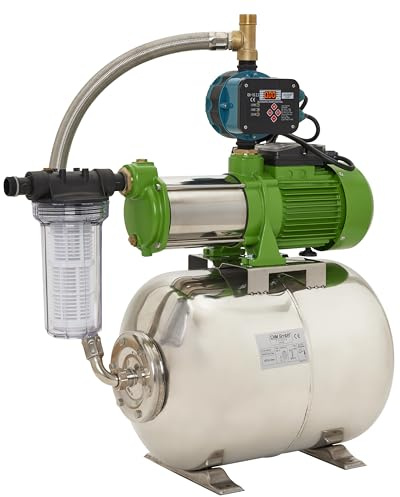 CHM GmbH® Hauswasserwerk 50 L Edelstahl, 6,5 Bar, 5400 L/h mit LCD Display einstellbar, Gartenpumpe, Wasserpumpe mit Druckkessel