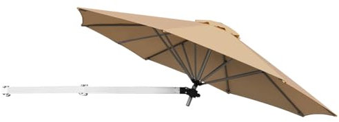COSTWAY 2.5M Wall Mounted Garden Cantilever Parasol, Balcony Umbrella with Adjustable Pole, Tilted Design and Wind Vent, 8-Rib Outdoor Waterproof Hanging Sun Shade for Patio Market (Beige)