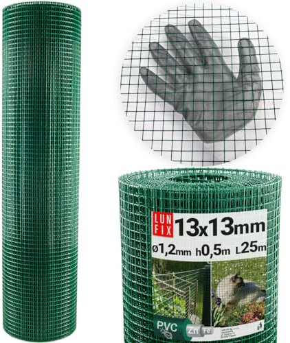 Drahtgitter feinmaschig 13x13 mm 1,2 mm – 0,5x5 m PVC beschichtet grün (50x100 cm) Wühlmausgitter Kaninchendraht Hasendraht Mäusegitter Volierendraht Kaninchenzaun Hasengitter – Lunfix Gitter