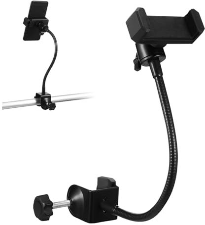Mikinona Mic Stand Phone Holder Metal Phone Mount Clamp for Microphone Stand Rotating Mobile for Desk Swiveling for Bed