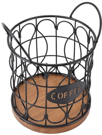 Panier à Dosettes de café, Porte-capsules Décoratif en Fil Rond avec Base en Bois, Construction en Métal Antirouille, Base Lestée, pour Cuisine de café (BLACK)