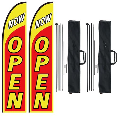 VEVOR Kit de Mástil y Banderas de Plumas Bandera Publicitaria Comercial para Exteriores de Empresa Kit de Banderas de Pluma, Incluye 2 banderas (OPEN), 2 Mástiles de 4,5 m, 2 Estacas para el Suelo