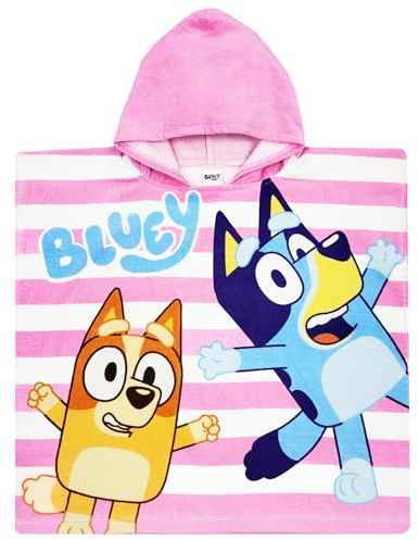 Bluey Toalla con capucha para niñas, poncho de baño, toalla de baño con capucha (toalla Bluey rosa, talla única)