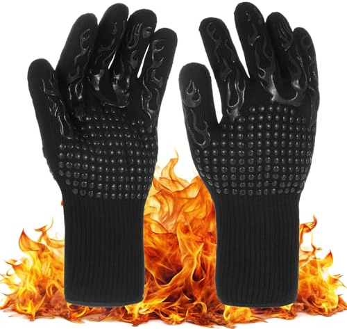 M METERXITY Grilling Gloves Heat Resistant BBQ Gloves, 1472°F High Temp Resistance Silicone Fireproof Gloves, Grill Mitts for Outdoor Grill/Barbecue/Cooking/Oven Baking Gloves [Black]