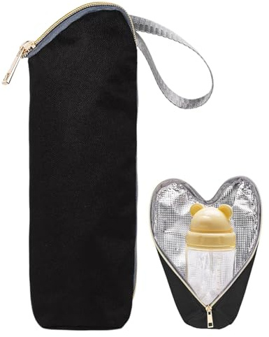 Generic Insulated Bottle Bag for Baby, Black, Bottle Warmer & Cooler, Portable Travel Thermal Bag, Waterproof, 25cm x 7cm, 55g