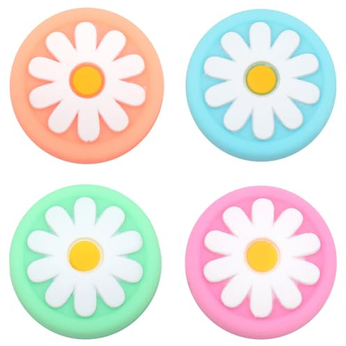 GORGECRAFT 4 Colors Daisy Silicone Joycon Thumb Grip Caps Flower Joystick Cap Button Caps Analog Joy Con Stick Protective Cover Compatible with Switch OLED Lite Console for NS Joycon Controller