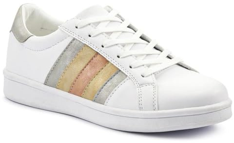 Casual Lace-Up Trainers - White Metallic Size 5