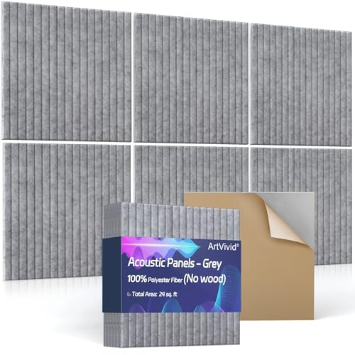 ArtVivid 6 Pack Large Acoustic Panels, Soundproof Wall Panels | 24×24×0.4, White, NRC>0.95, High-Density, Self-Adhesive, Noise Reduction, Apartment Friendly, Flame-Retardant, for Studios