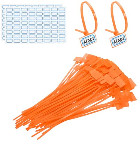 PATIKIL 8inch Zip Ties, 100pcs Cable Ties Tags Nylon Wire Marking Label Self Locking Plastic Straps Write on with Label Tags Paper for Organization Cord Network Ethernet Marking, Orange
