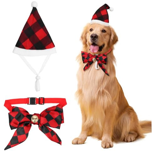 FONDOTIN 1satz Haustiere Einstellbares Weihnachtsoutfit Mit Weihnachtsmütze Und Fliege Für Hunde Und Katzen Weichem Für Feiertage
