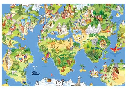 micasia Vinylteppich nass abwischbar Kinderzimmer Bodenschutz - Made in Germany - Weltkarte Modern 2,2mm dünne Vinyl Bodenmatte blau Kinderteppich trittsichere Matte 3793 (90x60cm)