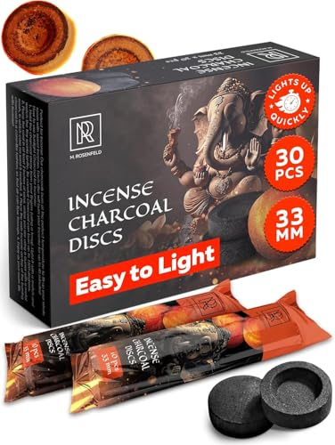 M. ROSENFELD HOME Charcoal Discs to Burn Incense - 30 pcs Charcoal for Incense Burning - 33 mm Most Quick Light Coals Tablets by M. ROSENFELD - 33 mm Resin Burner Rolls