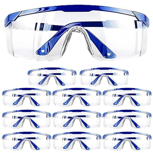 12 gafas de seguridad para el trabajo, gafas de seguridad, gafas de protección para personas con gafas ajustables, transparentes, antivaho, para hombre y mujer