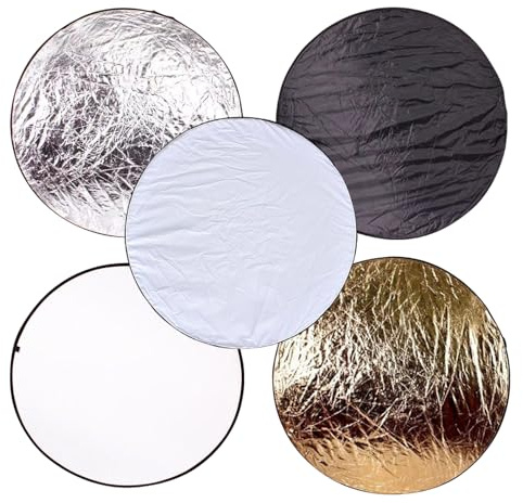 Diffusore fotografico, riflettore di luce, pannello riflettente rotondo pieghevole per studio fotografico e scene di illuminazione all'aperto, 30 cm, nero, bianco, argento, oro, traslucido, 5 pezzi