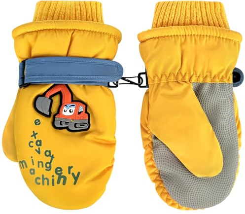 Bibykivn Fäustlinge Kinder Skihandschuhe, 3-5 Jahre Junge Mädchen Winddicht Wasserdicht Winterhandschue, Warm Fäustlinge Sport Handschuhe fü Skifahren Snowboard Laufen (Gelb)