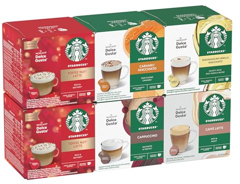 STARBUCKS Seasonal Pack Variété Café Gourmand by Nescafé Dolce Gusto, Capsules de Café 6 x 12 (72 Capsules) - Exclusivité Amazon