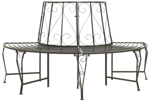 Qnhdfrt Halbrunde Gartenbank aus Stahl 160 cm Silbergrau Outdoor Baumbank für Garten und Balkon mit Robustheit Witterungsbeständigkeit