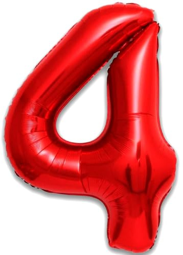 Luftballon 4. Geburtstag Zahl 4 Rot XXL Riesen Folienballon 100cm Geburtstagsdeko Ballon Zahl Deko zum Geburtstag. Fliegt mit Helium.