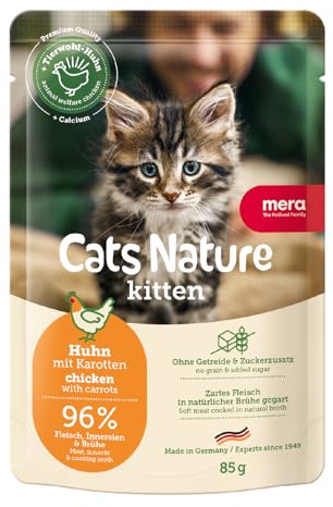 MERA Cats Nature Kyckling Premium Kitten våtfoder 12 x 85 g | Kattmat våt utan socker och spannmål | Kattunge våtfoder med hög kötthalt | våt kattmat