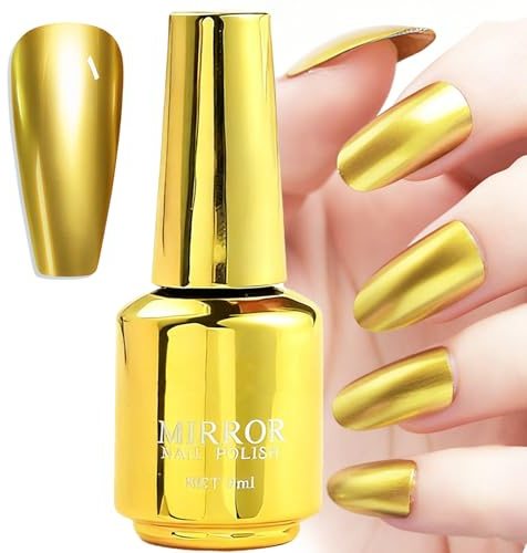 Chrome Nail Polish - Gold Mirror Metallic Finish, High Shine Glossy Gel Nail Varnish, Long-Lasting Chip-Resistant, Quick Dry Non-toxic No UV Lamp Needed for Daily Wear Party Festival Manicure