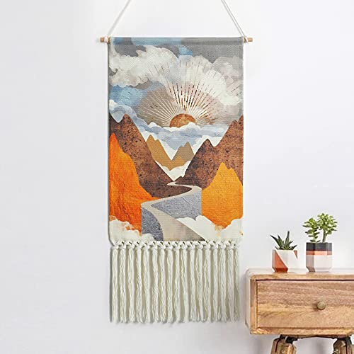 Betylifoy Bohème Macramé Tissé Tenture Murale Tenture Murale Tapisserie Colorée Boho Chic Tentures Murales pour Appartement Dortoir Chambre Toile de Fond Décoration (Lever du Soleil)